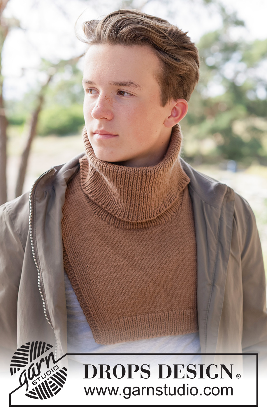 Creme Caramel Neck Warmer / DROPS 260-26 - DROPS Daisy või DROPS Karisma lõngast alt üles parempidises koes kootud soonikuga meeste kaelasoojendaja
