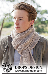 Almond Whisper Scarf / DROPS 260-28 - Knitted scarf for men in DROPS Air. Piece is knitted in rib.