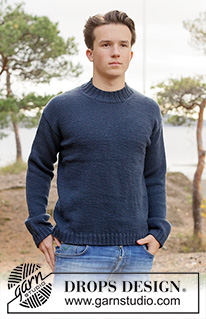 Stormy Coast Sweater / DROPS 260-35 - Stickad tröja till herr i DROPS DROPS Merino Extra Fine. Arbetet stickas uppifrån och ner i slätstickning med europeisk axel / sned axel. Storlek S - XXXL.