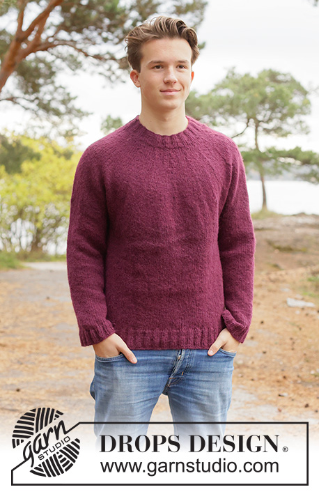 Deep Berry Sweater / DROPS 260-36 - Maglione lavorato ai ferri in DROPS Air. Lavorato dall’alto in basso a maglia rasata con sprone rotondo. Taglie: XS - XXXL.