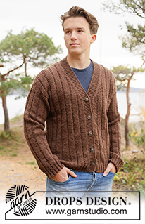 Old Friend Cardigan / DROPS 260-37 - Stickad kofta till herr i DROPS Karisma. Arbetet stickas nerifrån och upp med relieffmönster och v-hals. Storlek XS - XXXL.