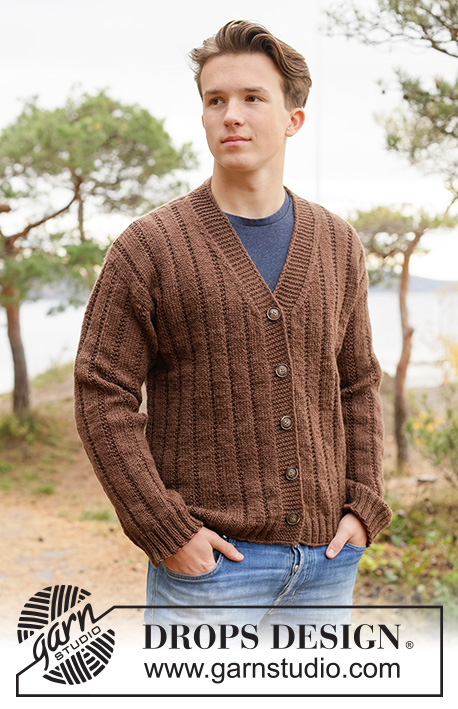 Old Friend Cardigan / DROPS 260-37 - Stickad kofta till herr i DROPS Karisma. Arbetet stickas nerifrån och upp med relieffmönster och v-hals. Storlek XS - XXXL.