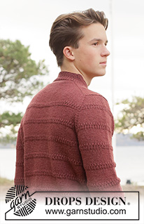 Twilight Ridge Sweater / DROPS 260-38 - Stickad tröja till herr i DROPS Lima. Arbetet stickas uppifrån och ner europeiskt ok och relieffmönster.  Storlek S - XXXL.