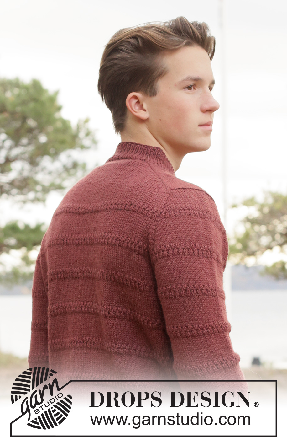 Twilight Ridge Sweater / DROPS 260-38 - Stickad tröja till herr i DROPS Lima. Arbetet stickas uppifrån och ner europeiskt ok och relieffmönster.  Storlek S - XXXL.