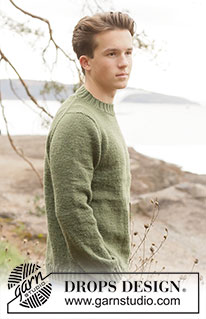Greenstone Sweater / DROPS 260-39 - Strikket bluse til herre i DROPS Karisma. Arbejdet strikkes oppefra og ned i glatstrik med europæisk bærestykke.  Størrelse S - XXXL.