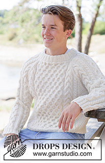Ireland Magic Sweater / DROPS 260-4 - Knitted sweater in DROPS Alaska or DROPS Big Merino. Piece is knitted top down with raglan, cables, relief pattern and double neck edge. Size XS – XXXL.