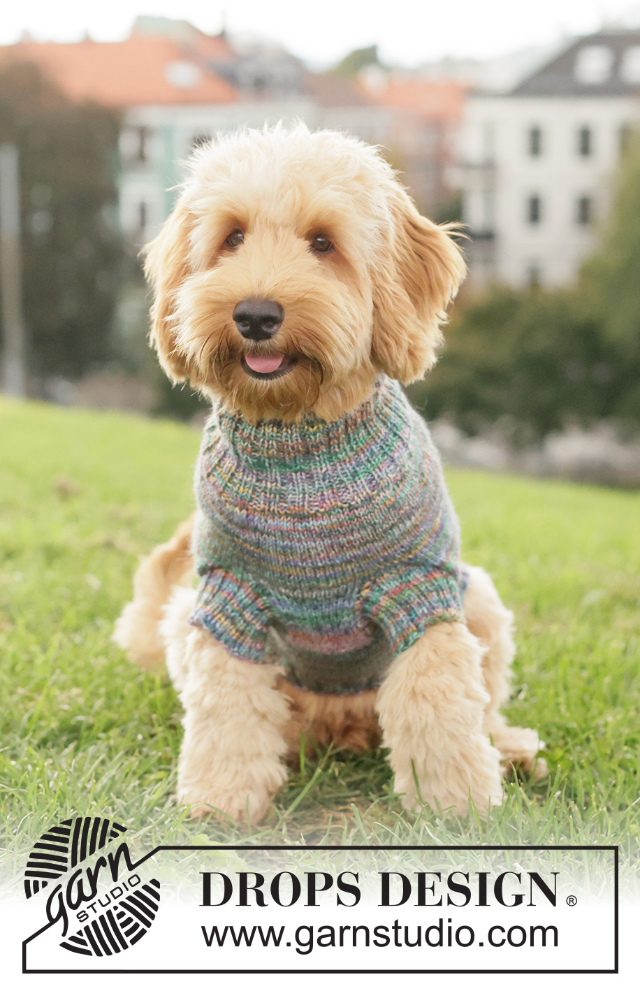 Floral Picnic Dog Sweater / DROPS 260-40 - Svetr pro psa pletený lícovým žerzejem a pružným vzorem z příze DROPS Fiesta.