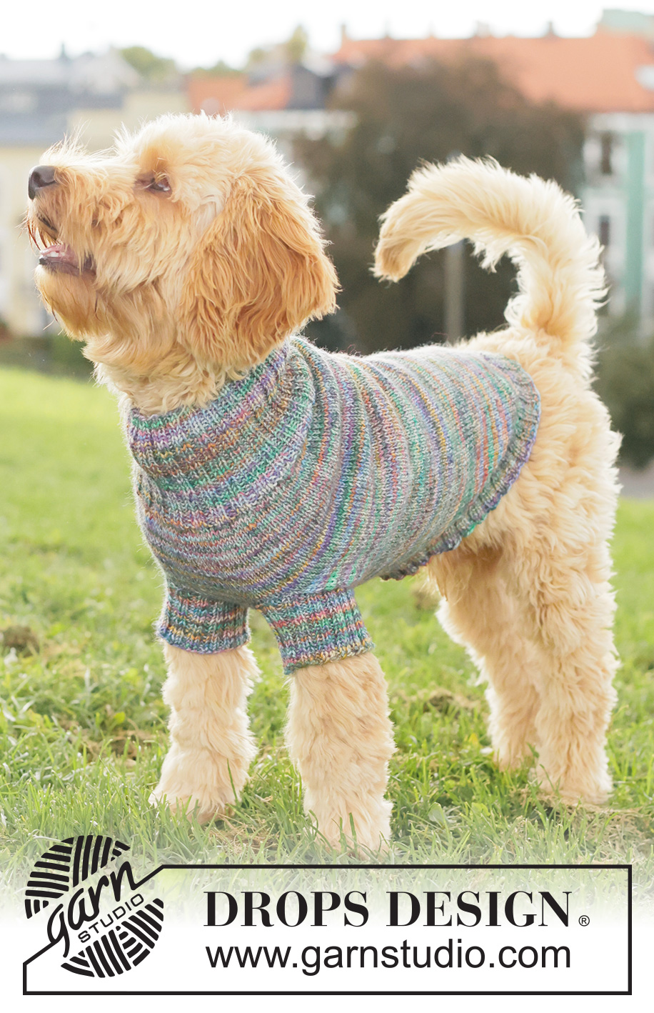 Floral Picnic Dog Sweater / DROPS 260-40 - Svetr pro psa pletený lícovým žerzejem a pružným vzorem z příze DROPS Fiesta.