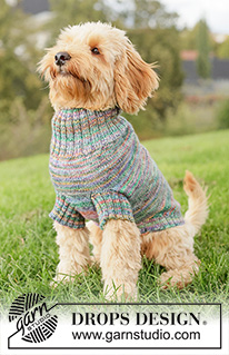 Floral Picnic Dog Sweater / DROPS 260-40 - Svetr pro psa pletený lícovým žerzejem a pružným vzorem z příze DROPS Fiesta.