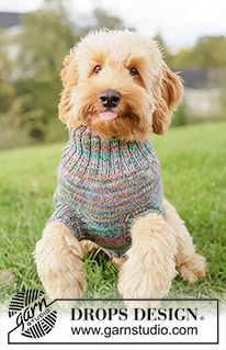 Floral Picnic Dog Sweater / DROPS 260-40 - Svetr pro psa pletený lícovým žerzejem a pružným vzorem z příze DROPS Fiesta.