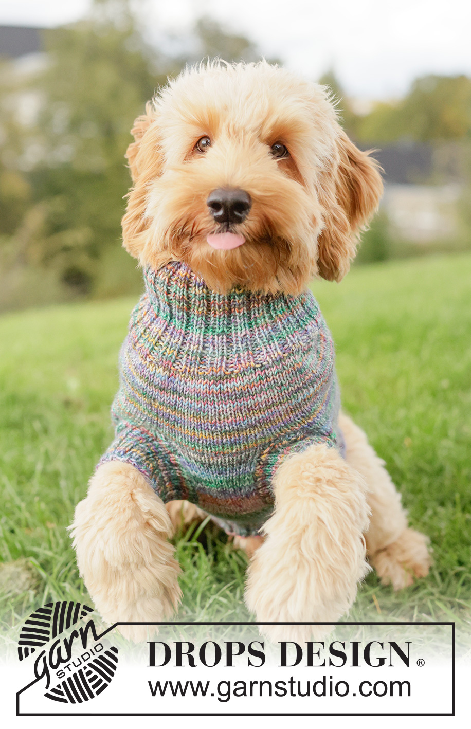 Floral Picnic Dog Sweater / DROPS 260-40 - Svetr pro psa pletený lícovým žerzejem a pružným vzorem z příze DROPS Fiesta.