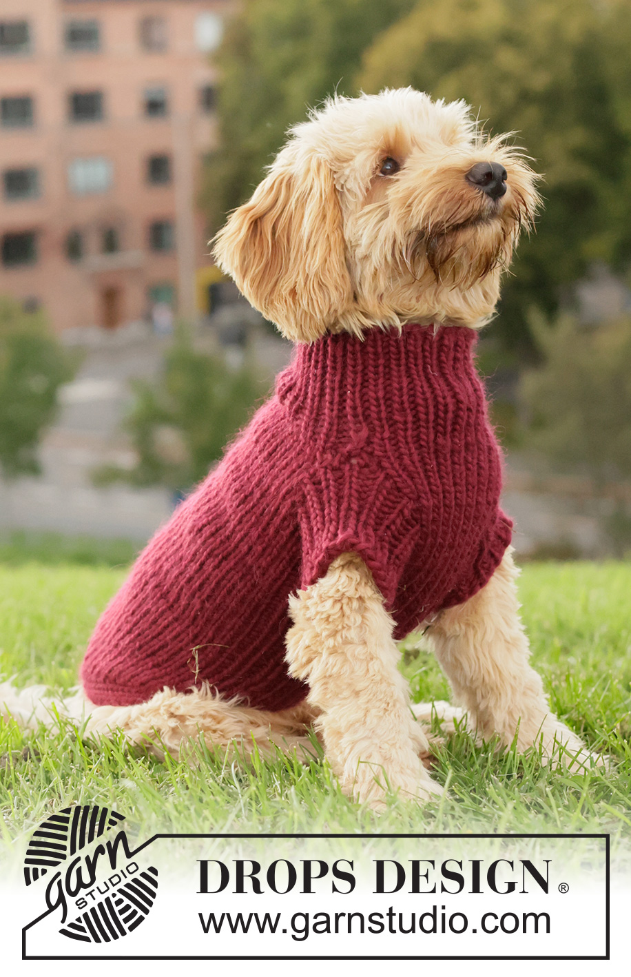 Snuggle Berry Dog Sweater / DROPS 260-41 - Svetr pro psa pletený shora dolů lícovým žerzejem a pružným vzorem z příze DROPS Snow. Velikosti: XS - L.