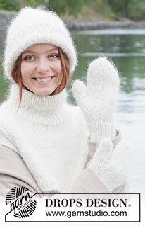 Polar Charm Mittens / DROPS 261-11 - Gestrickte Fäustlinge glatt rechts mit Rippenmuster in DROPS Melody und DROPS Puna.