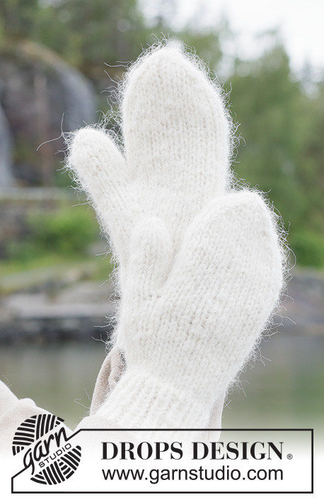 Polar Charm Mittens / DROPS 261-11 - Gestrickte Fäustlinge glatt rechts mit Rippenmuster in DROPS Melody und DROPS Puna.