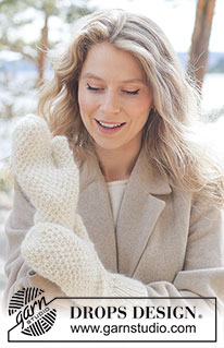 Frost Pebble Mittens / DROPS 261-14 - Knitted mittens in DROPS Lima and DROPS Kid-Silk or DROPS Daisy and DROPS Kid-Silk. The piece is worked in moss stitch.
