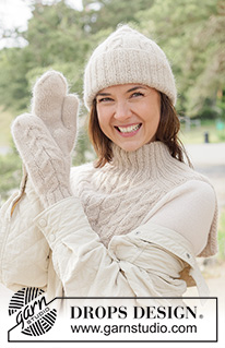 Frosted Braid Mittens / DROPS 261-15 - Gestrickte Fäustlinge in DROPS Puna und DROPS Kid-Silk oder DROPS Merino Extra Fine und DROPS Kid-Silk. Die Arbeit wird von unten nach oben mit Zopfmuster gestrickt.