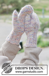 Rainbow Reach Mittens / DROPS 261-18 - Kötött kesztyű 1 szál DROPS Fiesta és 2 szál DROPS Kid Silk fonalat összefogva.
