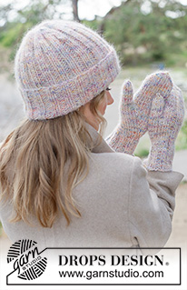 Rainbow Reach Mittens / DROPS 261-18 - Kötött kesztyű 1 szál DROPS Fiesta és 2 szál DROPS Kid Silk fonalat összefogva.