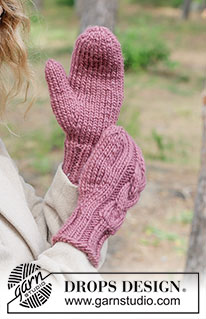 Thistle Twist Mittens / DROPS 261-22 - DROPS Snow lõngast alt üles kootud palmikutega labakud