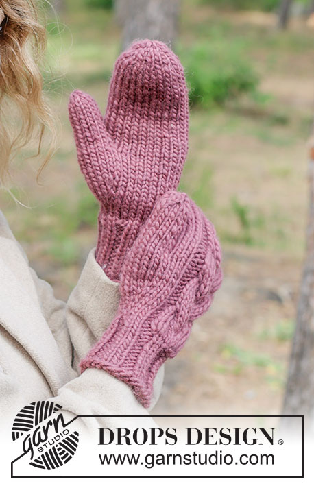 Thistle Twist Mittens / DROPS 261-22 - DROPS Snow lõngast alt üles kootud palmikutega labakud