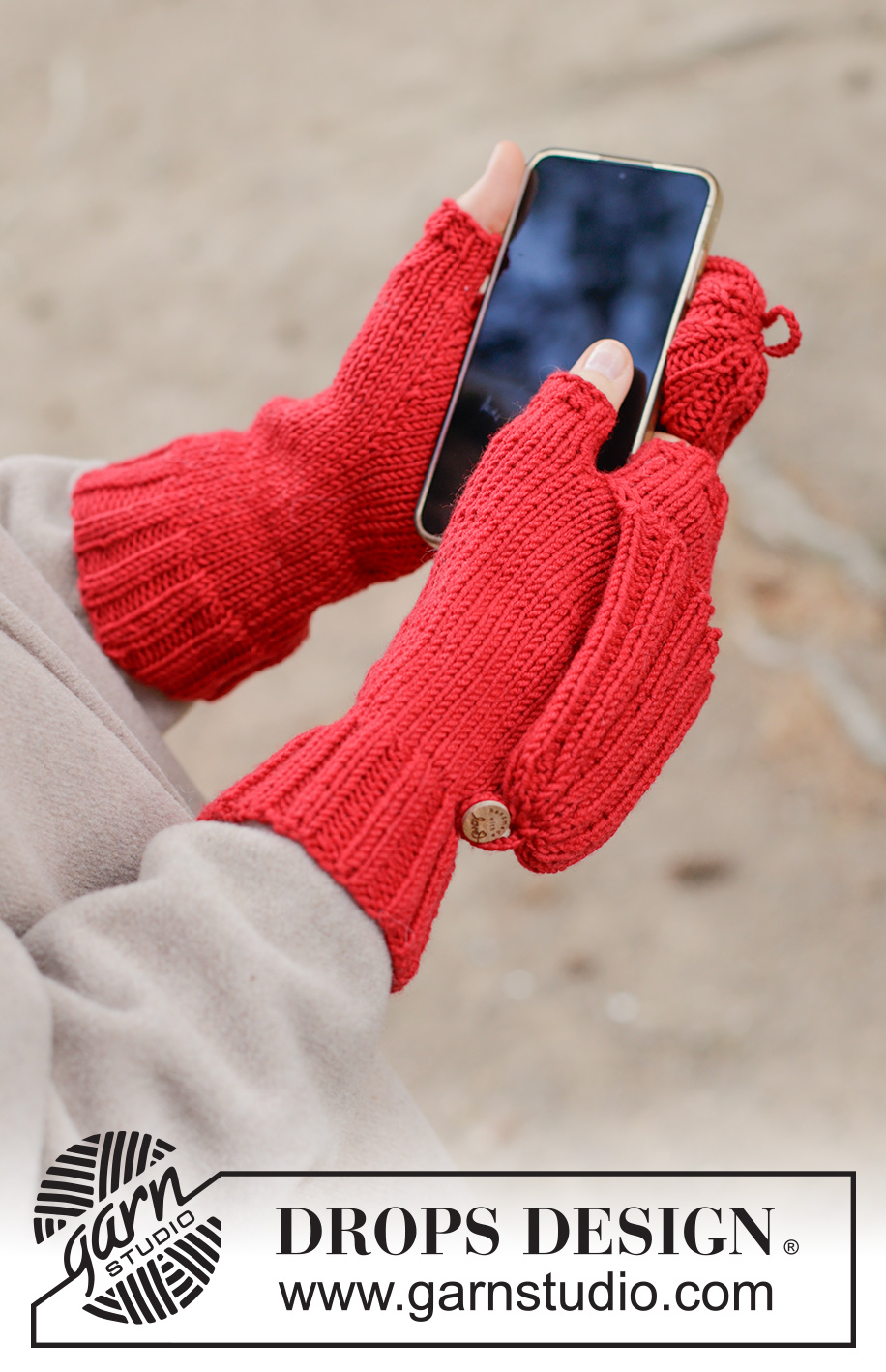 Swipe Away Mittens / DROPS 261-28 - Mitenki na drutach, z klapką na palce, z włóczki DROPS Merino Extra Fine. Przerabiane ściągaczem i dżersejem.