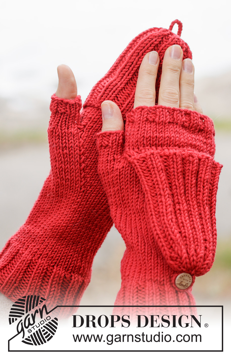 Swipe Away Mittens / DROPS 261-28 - Mitenki na drutach, z klapką na palce, z włóczki DROPS Merino Extra Fine. Przerabiane ściągaczem i dżersejem.