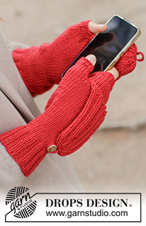 Swipe Away Mittens / DROPS 261-28 - Mitenki na drutach, z klapką na palce, z włóczki DROPS Merino Extra Fine. Przerabiane ściągaczem i dżersejem.