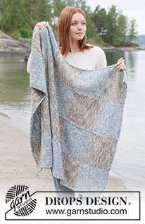 Mosaic Mist Blanket / DROPS 261-3 - Couverture tricotée en DROPS Fiesta. Se tricote avec carrés au point de blé , et bordure I-cord.