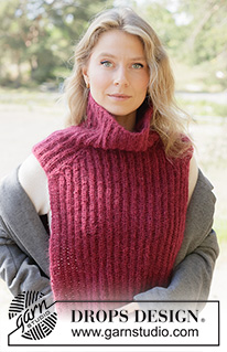 Mulberry Muse Neck Warmer / DROPS 261-30 - Knitted neck-warmer in DROPS Air and DROPS Kid-Silk. The piece is worked top down in English rib with saddle-shoulders.
