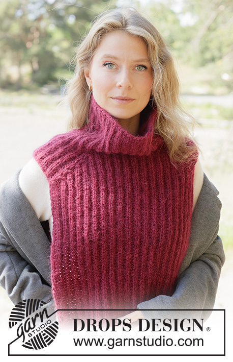Mulberry Muse Neck Warmer / DROPS 261-30 - Knitted neck-warmer in DROPS Air and DROPS Kid-Silk. The piece is worked top down in English rib with saddle-shoulders.