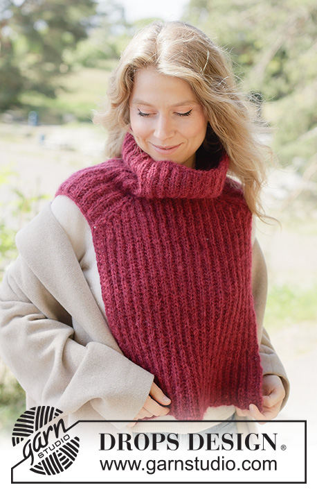 Mulberry Muse Neck Warmer / DROPS 261-30 - Knitted neck-warmer in DROPS Air and DROPS Kid-Silk. The piece is worked top down in English rib with saddle-shoulders.