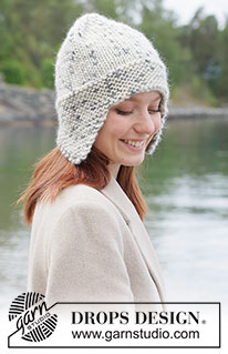 Granite Glen Hat / DROPS 261-31 - DROPS Snow lõngast alt üles parempidises koes ja ripskoes kootud kõrvaklappidega müts