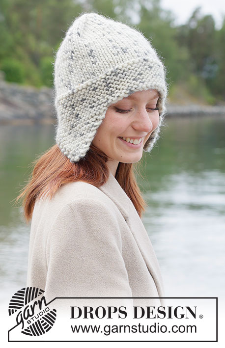 Granite Glen Hat / DROPS 261-31 - DROPS Snow lõngast alt üles parempidises koes ja ripskoes kootud kõrvaklappidega müts