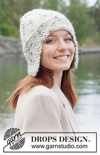 Granite Glen Hat / DROPS 261-31 - DROPS Snow lõngast alt üles parempidises koes ja ripskoes kootud kõrvaklappidega müts