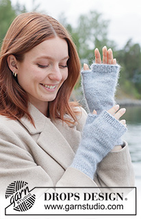 Ice Bloom Wrist Warmers / DROPS 261-42 - Gestrickte Pulswärmer in DROPS Lima und DROPS Kid-Silk. Die Arbeit wird ab dem Handgelenk nach oben glatt rechts mit Rippenmuster gestrickt.
