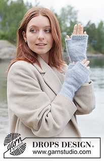 Ice Bloom Wrist Warmers / DROPS 261-42 - Gestrickte Pulswärmer in DROPS Lima und DROPS Kid-Silk. Die Arbeit wird ab dem Handgelenk nach oben glatt rechts mit Rippenmuster gestrickt.