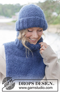 Midnight Snug Neck Warmer / DROPS 261-45 - Knitted neck warmer in 2 strands DROPS Melody. Piece is knitted top down with European shoulders, stocking stitch and I-cord.
