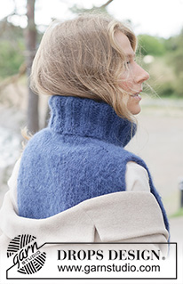 Midnight Snug Neck Warmer / DROPS 261-45 - Knitted neck warmer in 2 strands DROPS Melody. Piece is knitted top down with European shoulders, stocking stitch and I-cord.