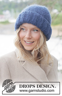 Midnight Snug Hat / DROPS 261-46 - Gebreide muts in 2 draden DROPS Melody. Het werk wordt van onder naar boven gebreid met boordsteek en tricotsteek.