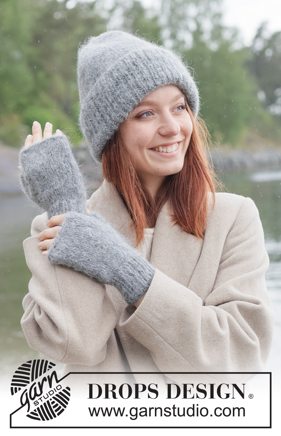 Oslo Chill Set / DROPS 261-47 - Gebreide muts en polswarmers in 1 draad DROPS Melody of 2 draden DROPS Brushed Alpaca Silk.