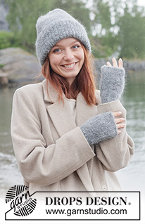Oslo Chill Set / DROPS 261-47 - Gebreide muts en polswarmers in 1 draad DROPS Melody of 2 draden DROPS Brushed Alpaca Silk.