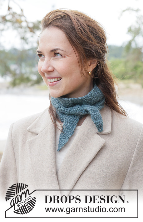 Ocean Nest Scarf / DROPS 261-48 - Chal pequeño a ganchillo en DROPS Air. Realizado de ida y vuelta.