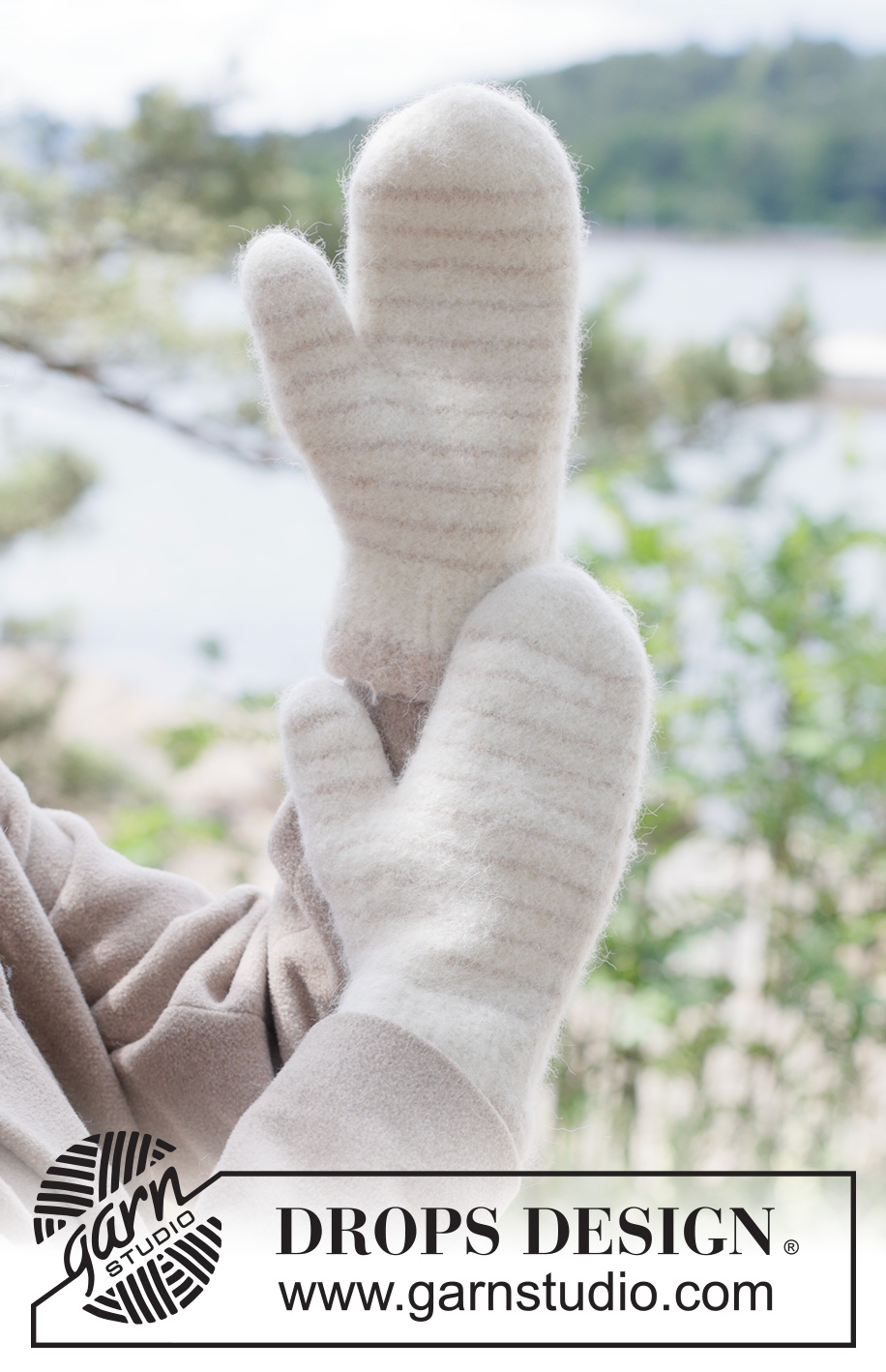 Birch Bark Mittens / DROPS 261-50 - Filcowe rękawiczki na drutach, w paski, z włóczki DROPS Lima.