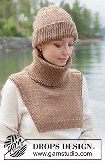 Creme Caramel Set / DROPS 261-53 - Knitted hat and neck-warmer in DROPS Daisy or DROPS Karisma. The hat and neck-warmer are worked bottom up in rib and stocking stitch.