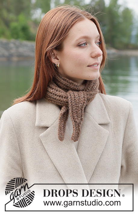 Walnut Whirl Shawl / DROPS 261-54 - Gestricktes kleines Tuch in DROPS Air. Die Arbeit wird quer im Vollpatent gestrickt.