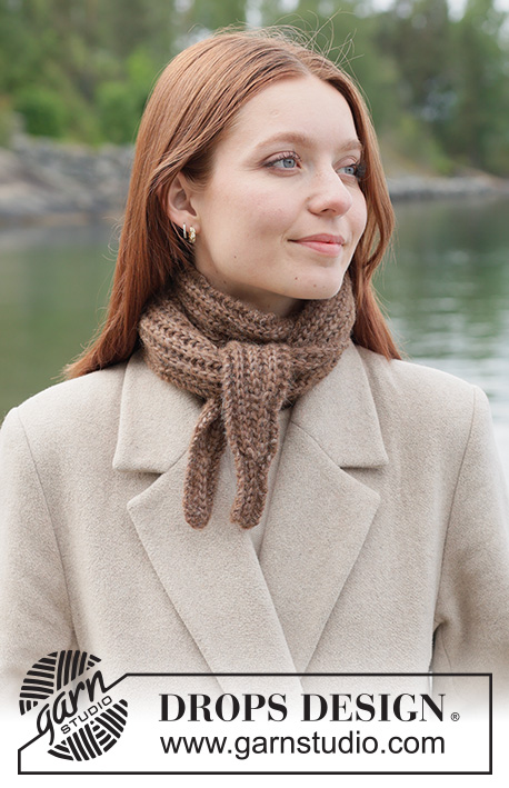 Walnut Whirl Shawl / DROPS 261-54 - Gestricktes kleines Tuch in DROPS Air. Die Arbeit wird quer im Vollpatent gestrickt.