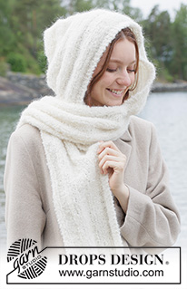 Robin's Bride Scarf / DROPS 261-6 - Kötött kapucnis sál DROPS Alpaca Bouclé és DROPS Kid Silk fonalból.