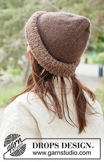 Cocoa Puff Hat / DROPS 261-60 - Gestrickte Mütze in 1 Faden DROPS Puna und 1 Faden DROPS Kid-Silk mit Mützenaufschlag in 1 Faden DROPS Alpaca Bouclé und 1 Faden DROPS Kid-Silk. Die Arbeit wird von unten nach oben gestrickt.