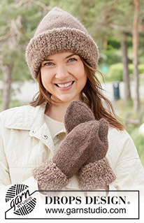 Cocoa Puff Hat / DROPS 261-60 - Gestrickte Mütze in 1 Faden DROPS Puna und 1 Faden DROPS Kid-Silk mit Mützenaufschlag in 1 Faden DROPS Alpaca Bouclé und 1 Faden DROPS Kid-Silk. Die Arbeit wird von unten nach oben gestrickt.