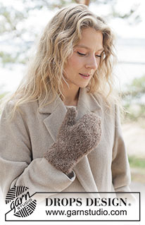 Frosted Bark Mittens / DROPS 261-61 - DROPS Alpaca Bouclé ja DROPS Brushed Alpaca Silk lõngadest parempidises koes kootud kindad